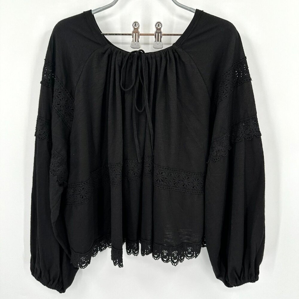 In Loom Women's Black Lace Blouse sz M NWT Top Peasant Boho Crochet Boutique